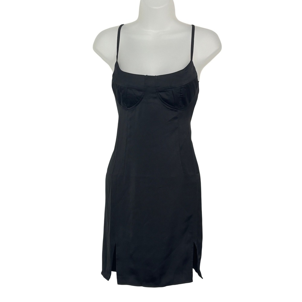 Sky to Moon Black Satin Corset Mini Dress Side Slit Y2K Going Out | Large